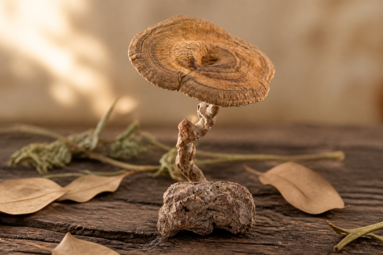 Tiger milk mushroom (Lignosus rhinocerus) whole specimen, the region's respiratory heritage mushroom