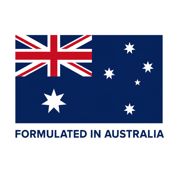 Formulated in Australia — clean colour Australian flag with text