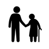 Younger person holding ageing parent’s hand — persona icon for carers